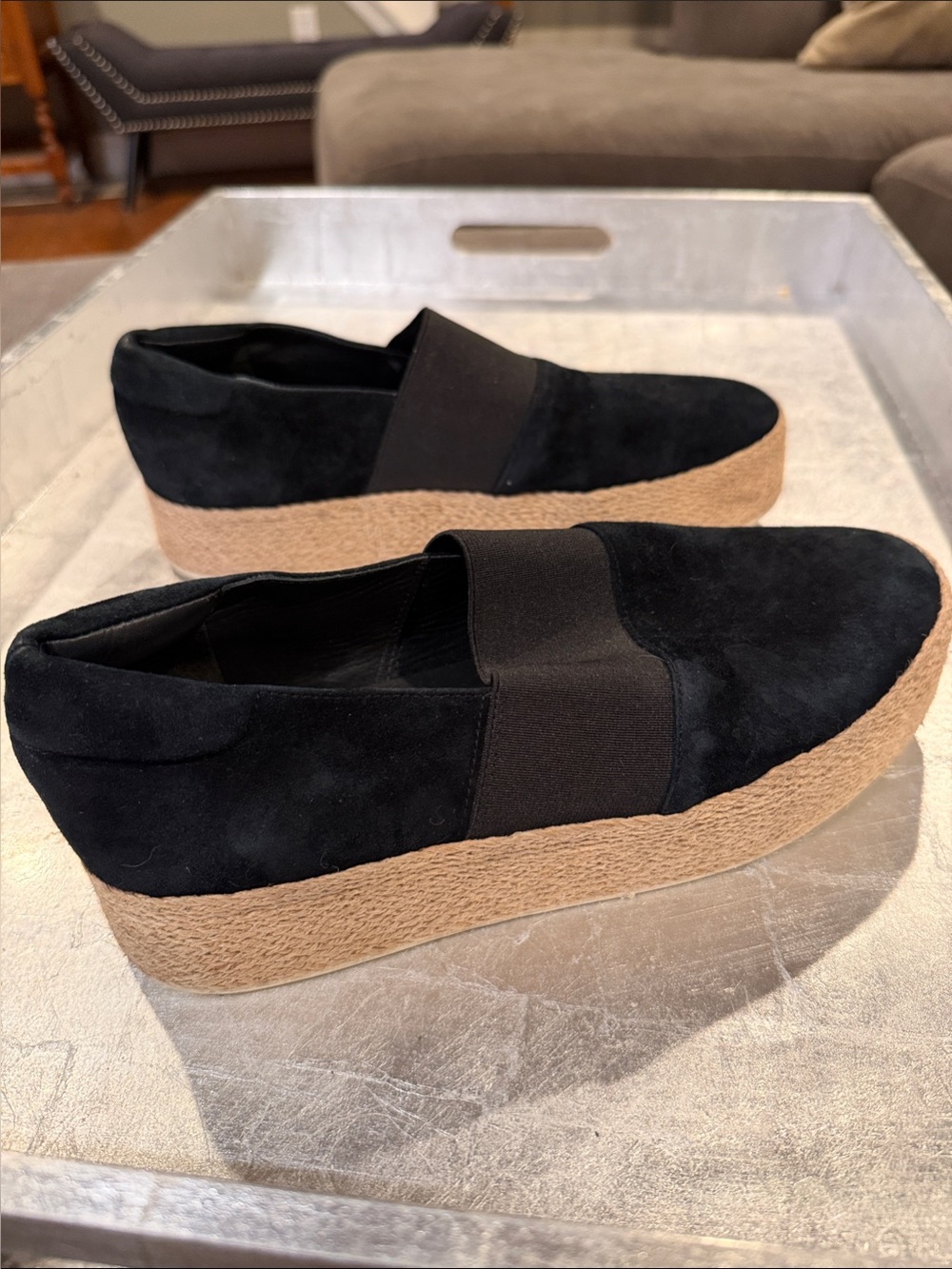 Vince Winford Black Suede Platform Espadrille Slip On Sneakers Sz 7.5
